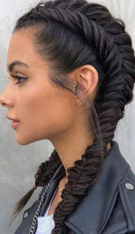 Girl with black fishtail braids