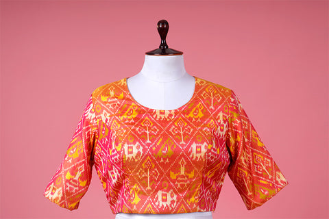 Yellow Ikkat Silk Blouse By Chinaya Banaras