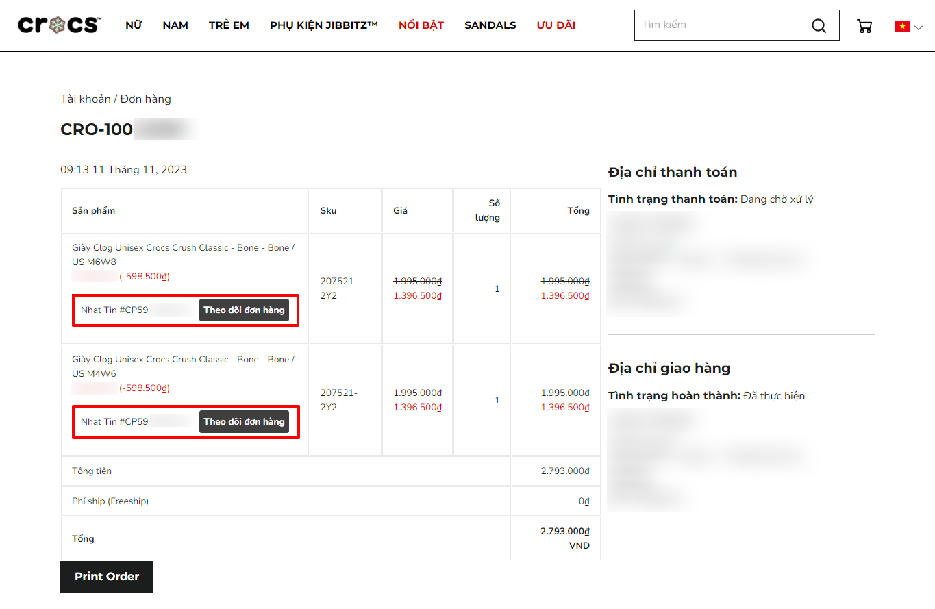 Hướng dẫn tra cứu đơn hàng crocs vietnam