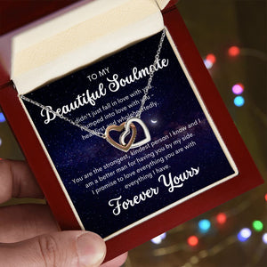 Necklace for her - 'Beautiful Soulmate' Interlocking hearts necklace for wife or girlfriend. Romantic Christmas present.