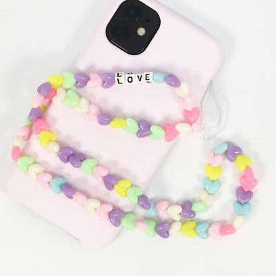 Heart Beaded Phone Strap, White Heart Phone Strap