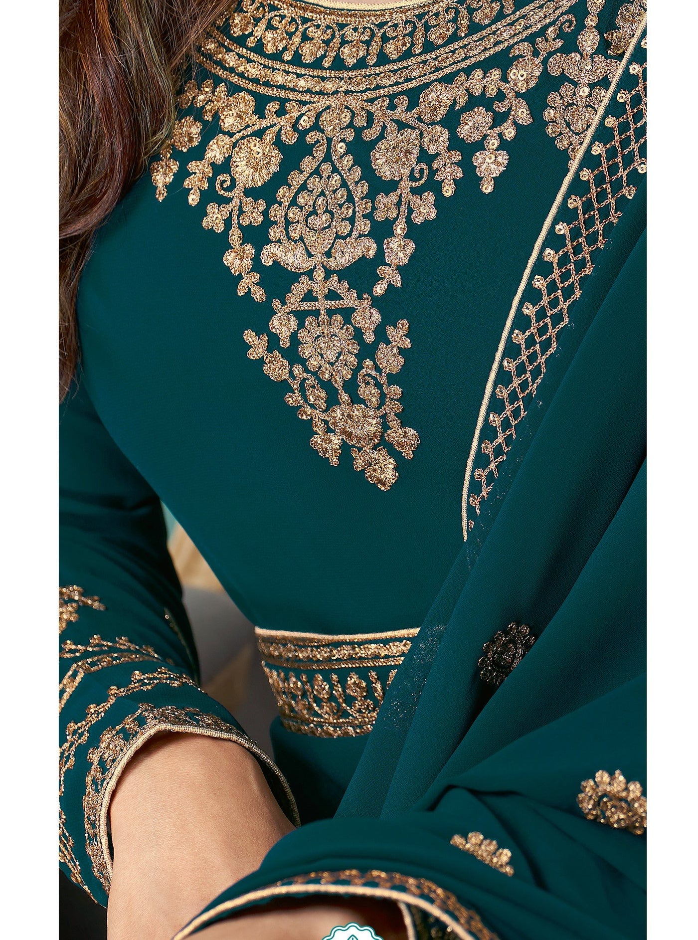 Sea Green Real Georgette with Resham, Stone & Zari Embroidered Floor Length Anarkali Suit