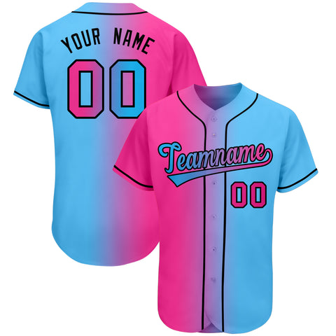 Custom Team Light Blue Baseball Authentic Black Jersey Pink