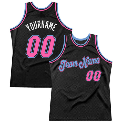 Custom Team Light Blue Baseball Authentic Black Jersey Pink