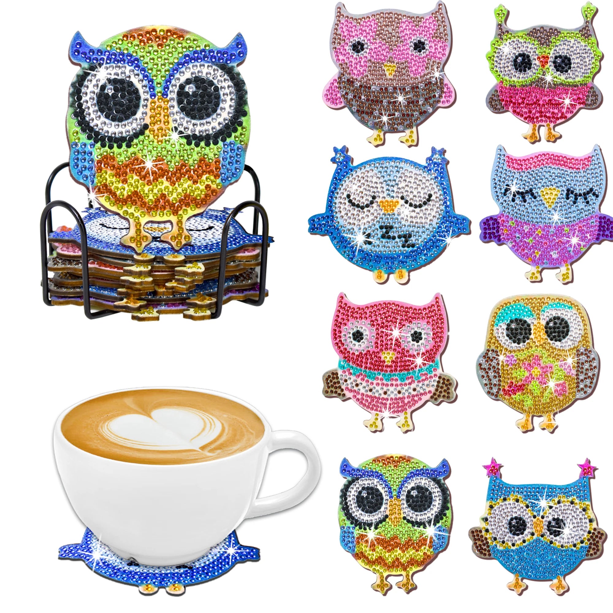 Owl Diamond Art Coasters 8 Pack