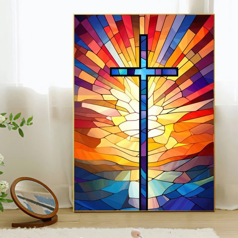 Cross Diamond Painting Kit for Adults DIY 5D Stained Glass Art 20x27in