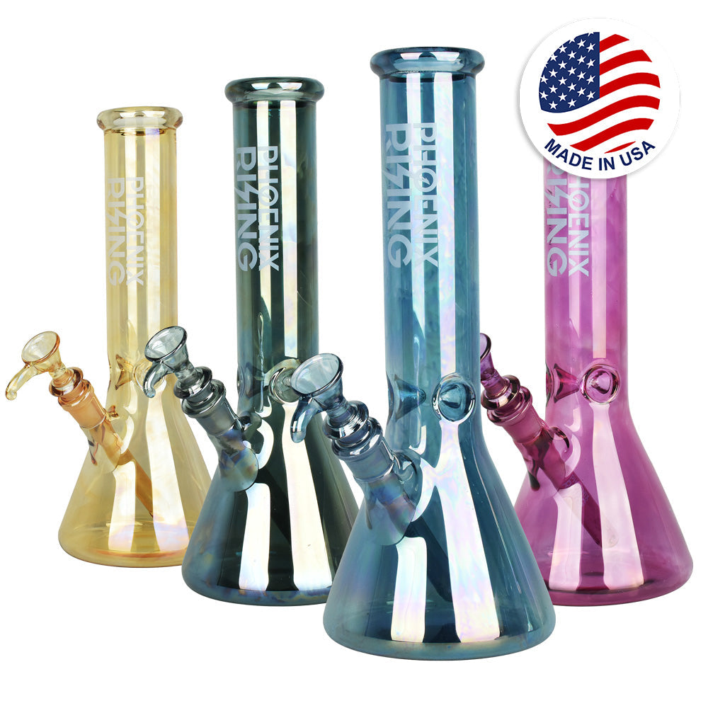 Phoenix Rising Metallic Beaker Water Pipe -12"/14mm F/Clrs Vary