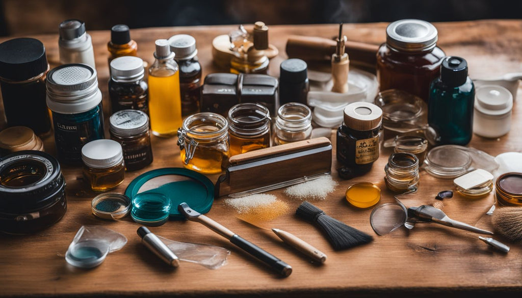 A collection of various dabs and dabbing tools on a clean, organized table.