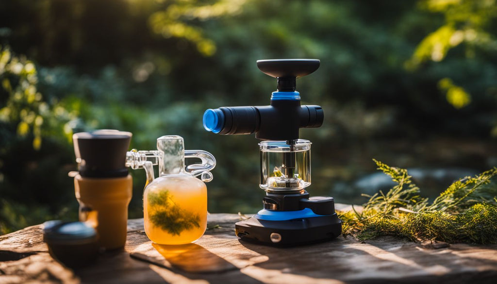 A Silicone Dab Rig in a natural outdoor setting, showcasing different styles.