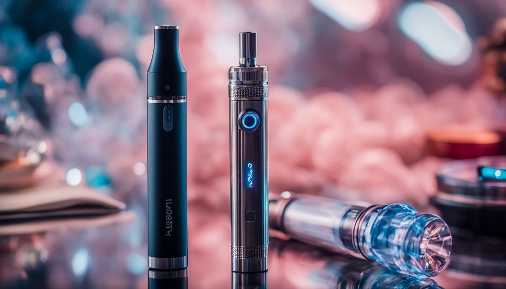 A vape pen surrounded by various temperature changing environments.