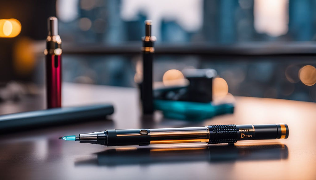 A sleek dab pen and vape pen on a modern tabletop.