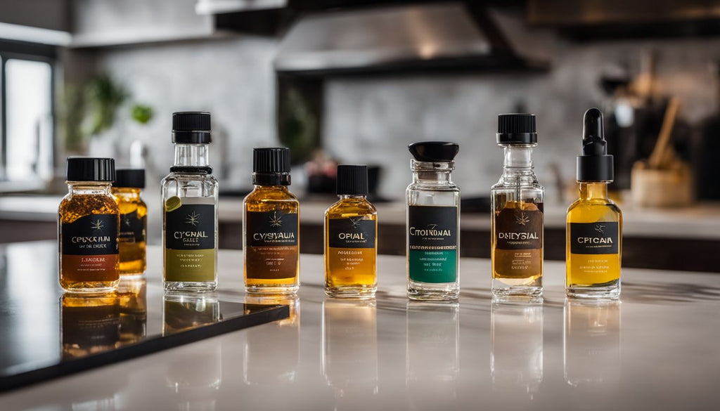 Various types of dabs displayed on a sleek countertop.