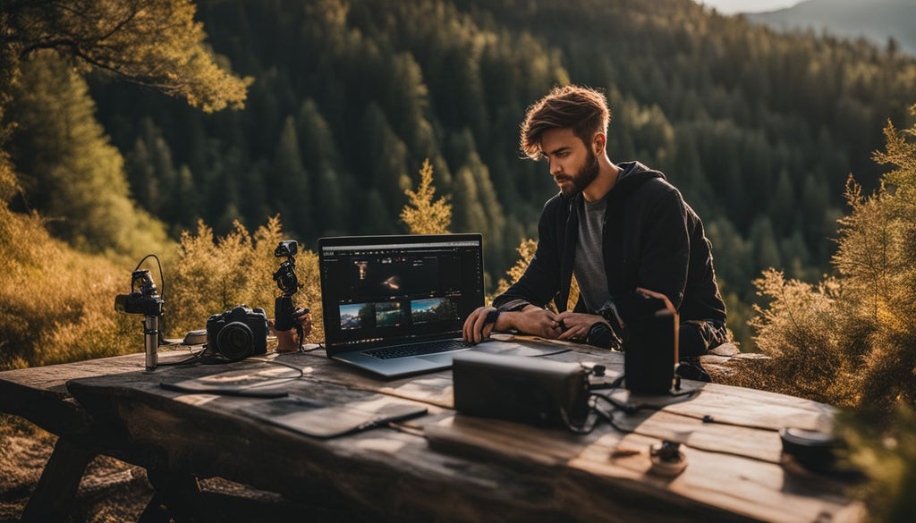 A person using an E-rig in a scenic outdoor setting.