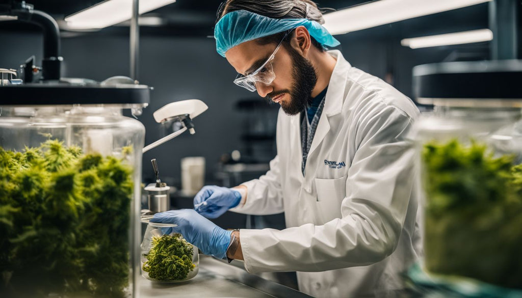 A lab technician processing cannabis flower through BHO extraction.