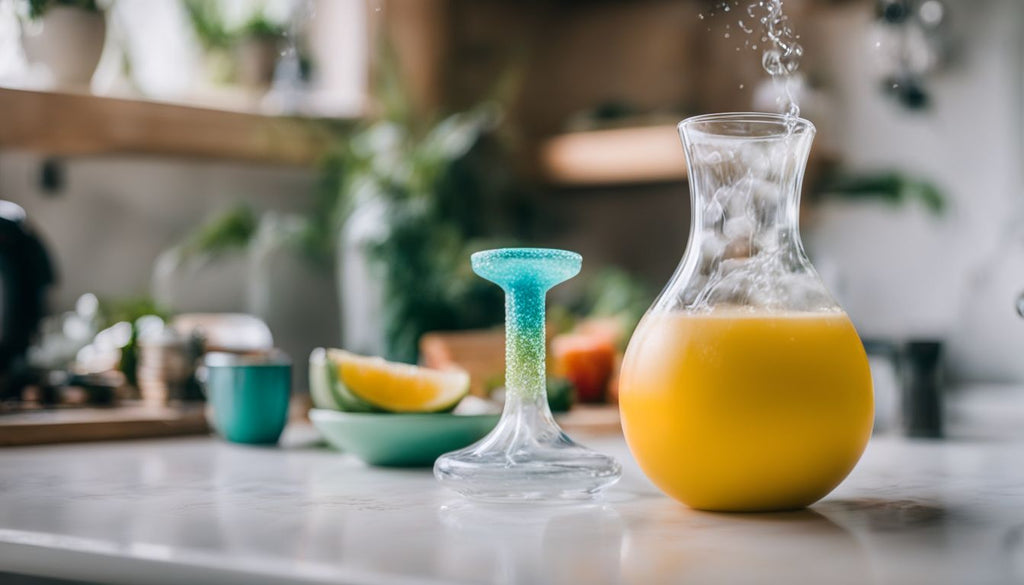 A clean silicone bong on a bright countertop with vibrant colors.