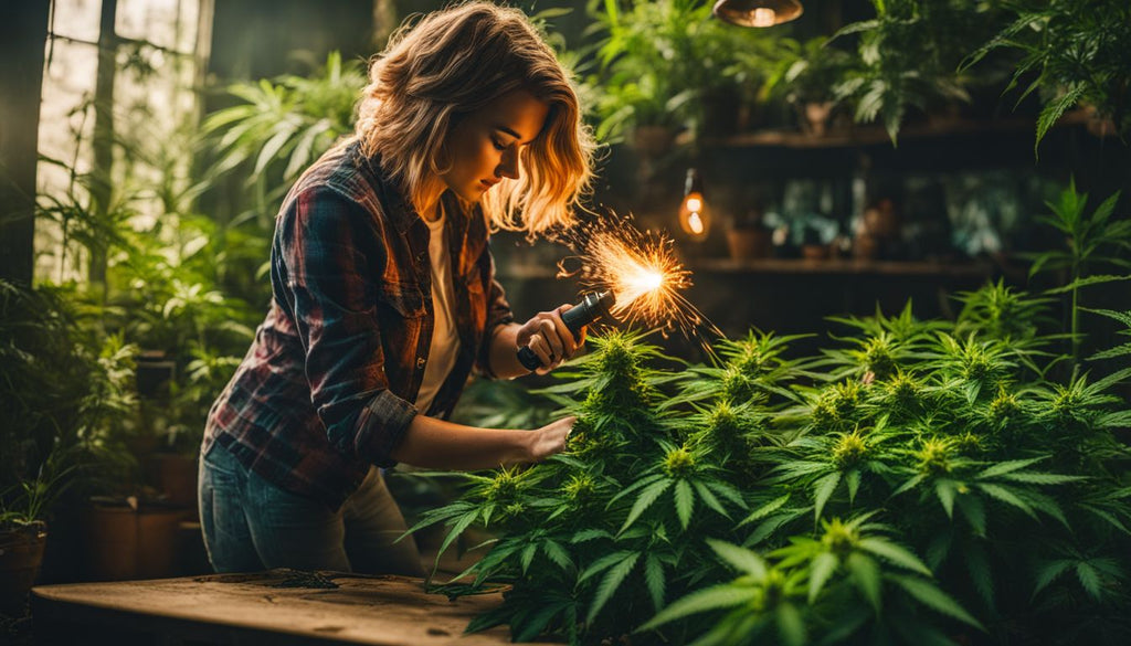 A person using a blow torch in a cannabis farm.