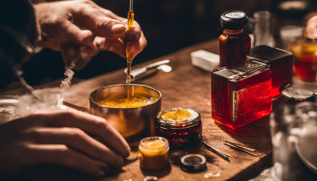 A photo of a dab rig being used to smoke wax.