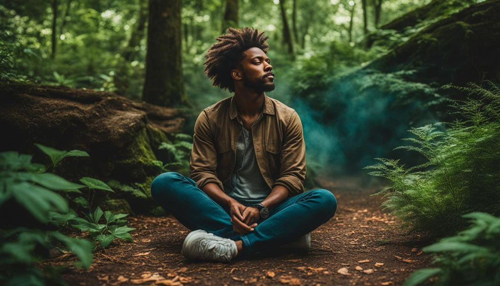 A person enjoying aromatherapy in a serene natural environment.