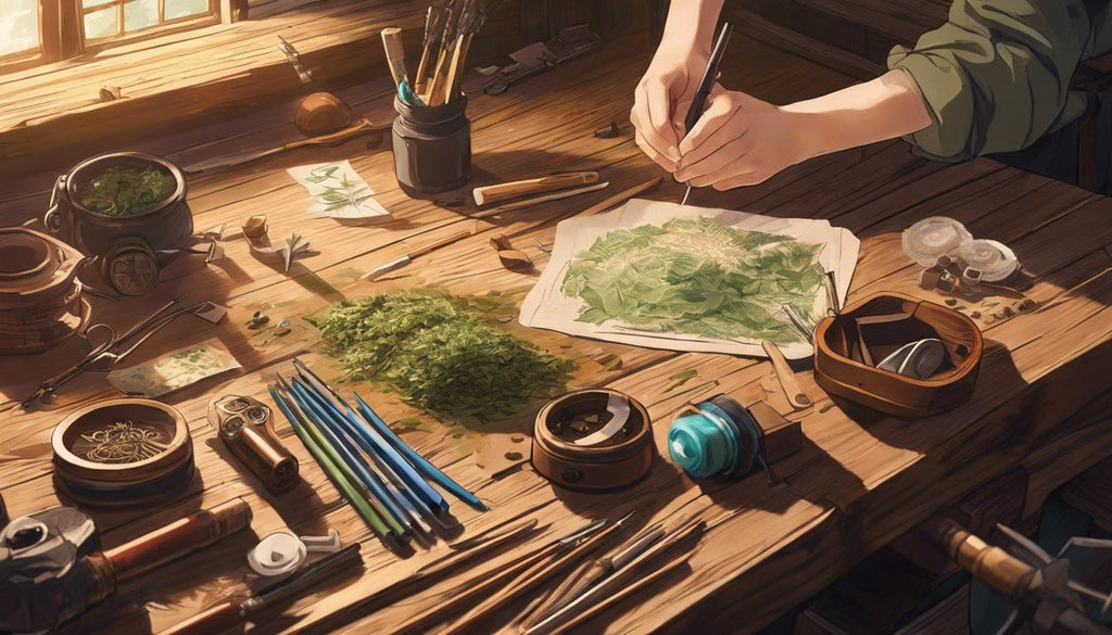 A person preparing a joint on a rustic wooden tabletop.