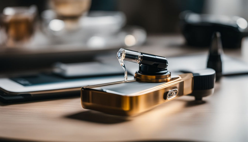 A dab pen with concentrate cartridge on a clean tabletop.