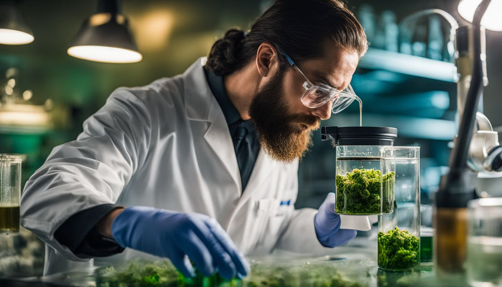 A scientist examines cannabis concentrate for contaminants in a laboratory.