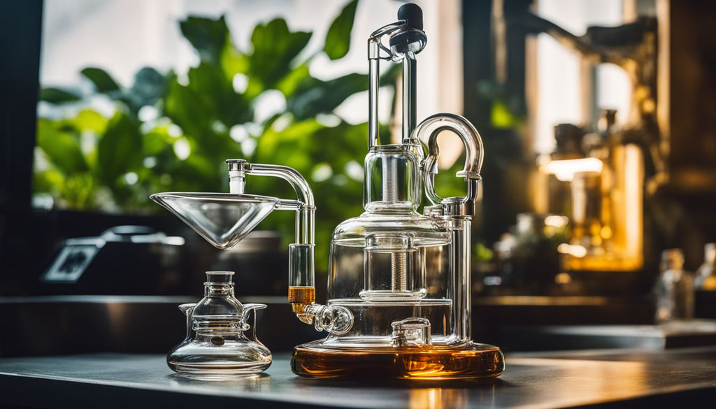 A clean and sparkling recycler dab rig on a modern countertop.
