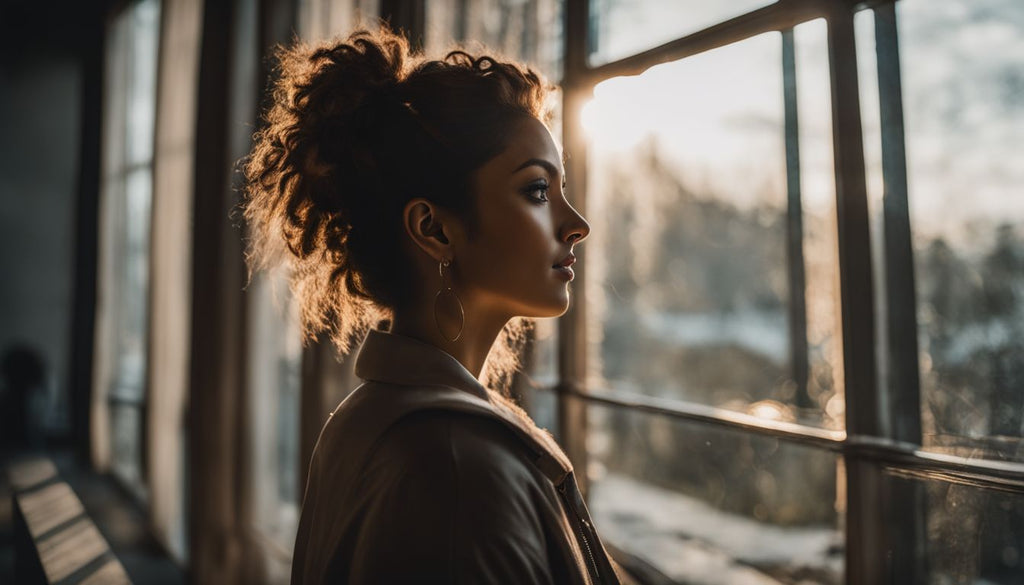 A person with heightened anxiety in a dimly lit room.