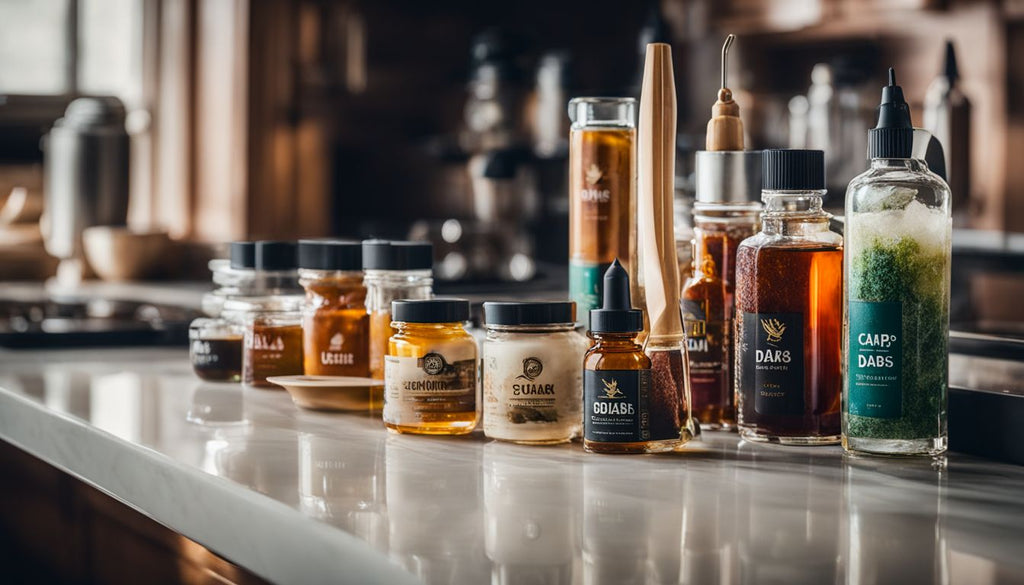 Various dabs displayed on modern countertop in product photography.