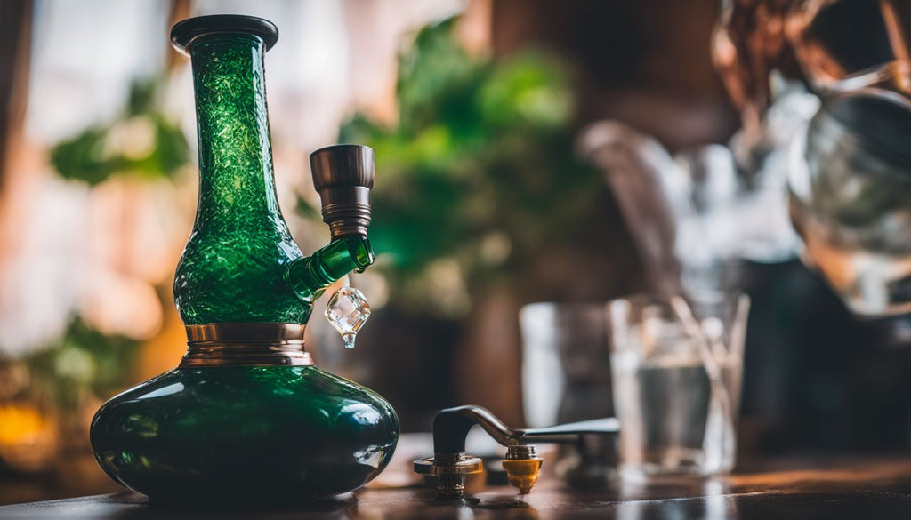 A photo of a bong with a dab nail attachment in a clean, well-lit setting.