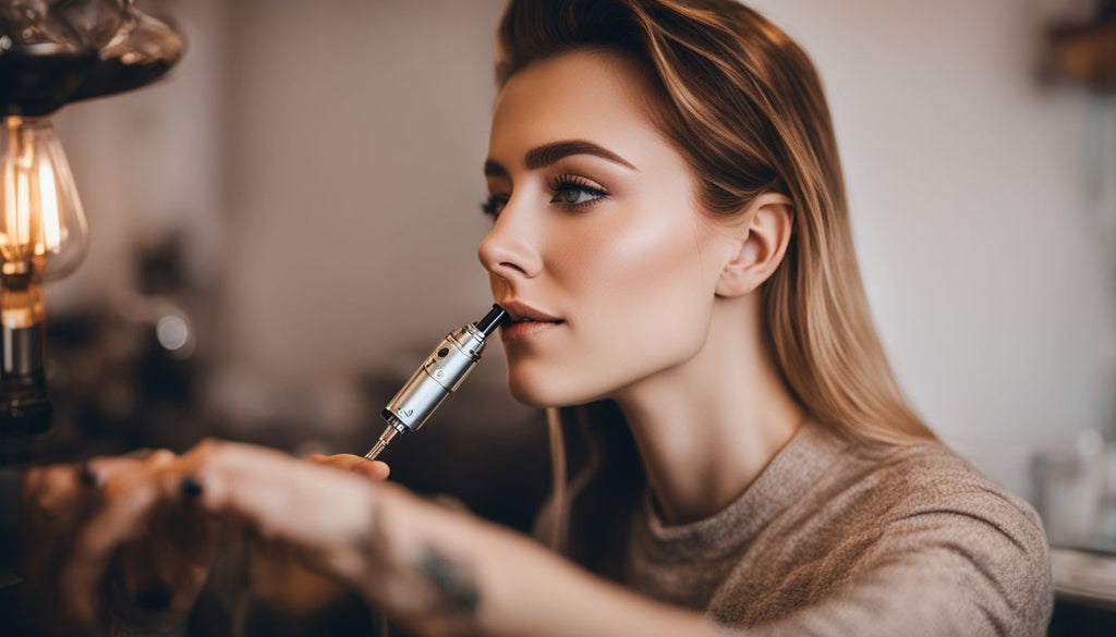 A person using dab wax with a modern vaporizer in a clean, well-lit room.