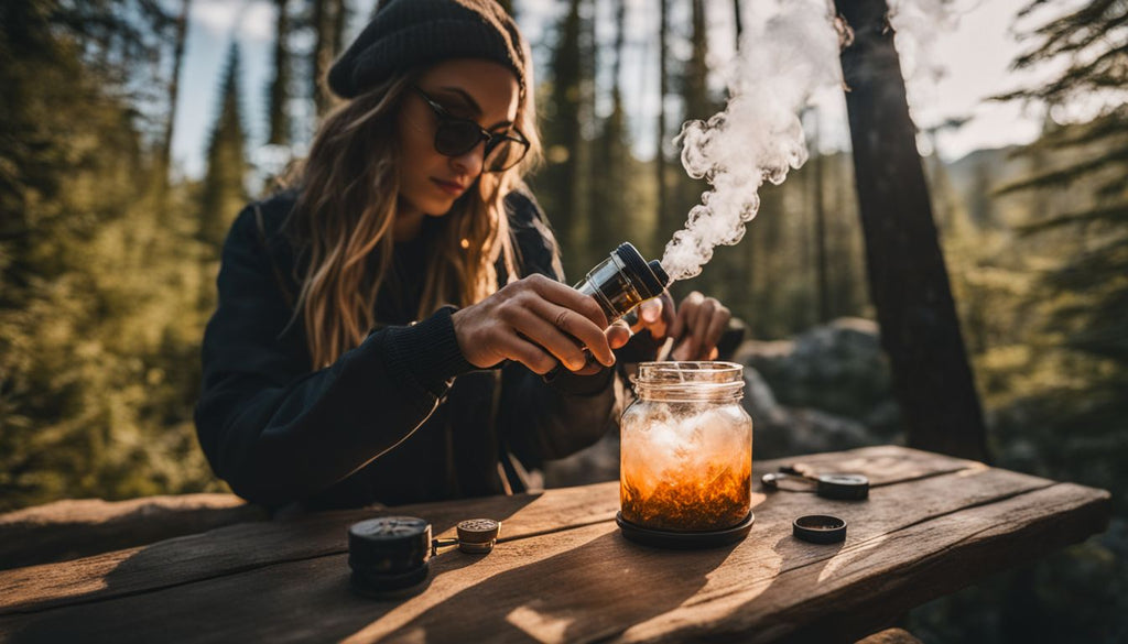 A person enjoying nature while using a dab rig.