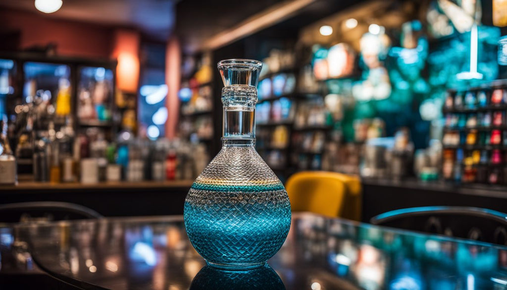A stylish bong displayed in a trendy smoke shop.
