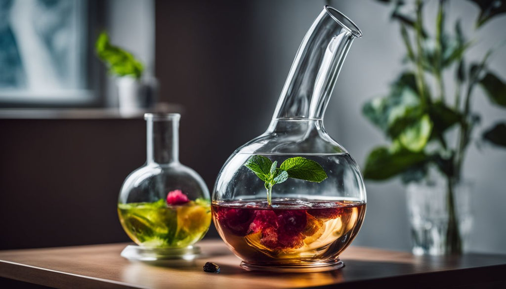 A bong with perfect water level on a modern tabletop.