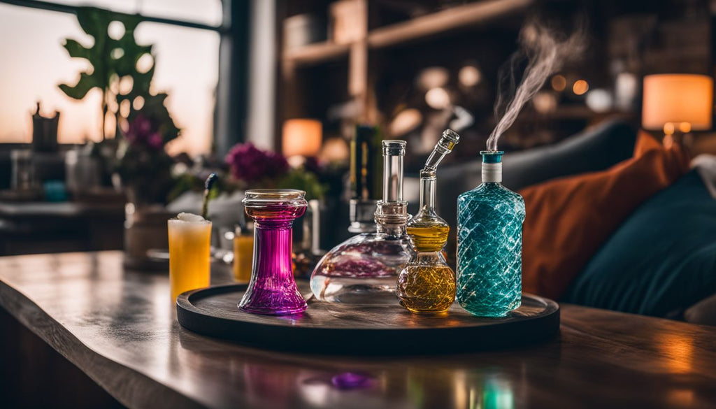 A mini bong on a modern tabletop in a well-lit setting.