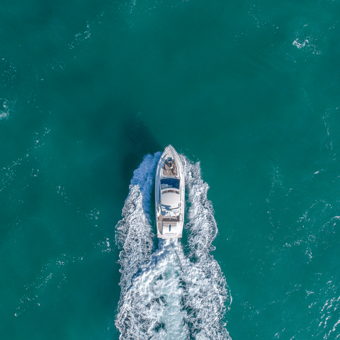 image of large boat from above