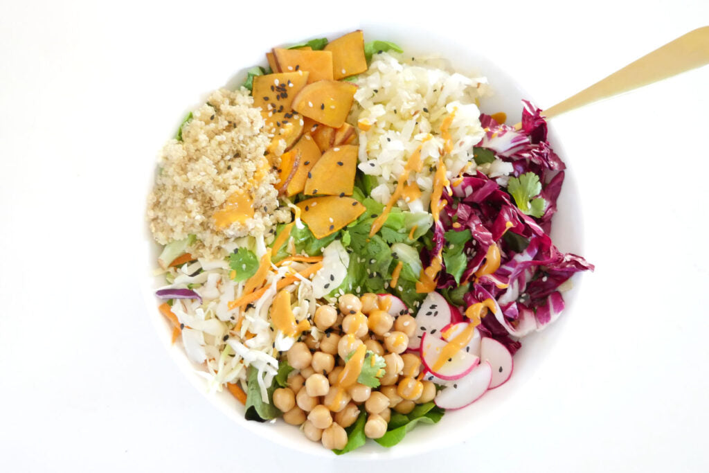 A big bowl of grains and veggies to support a healthy lifestyle.