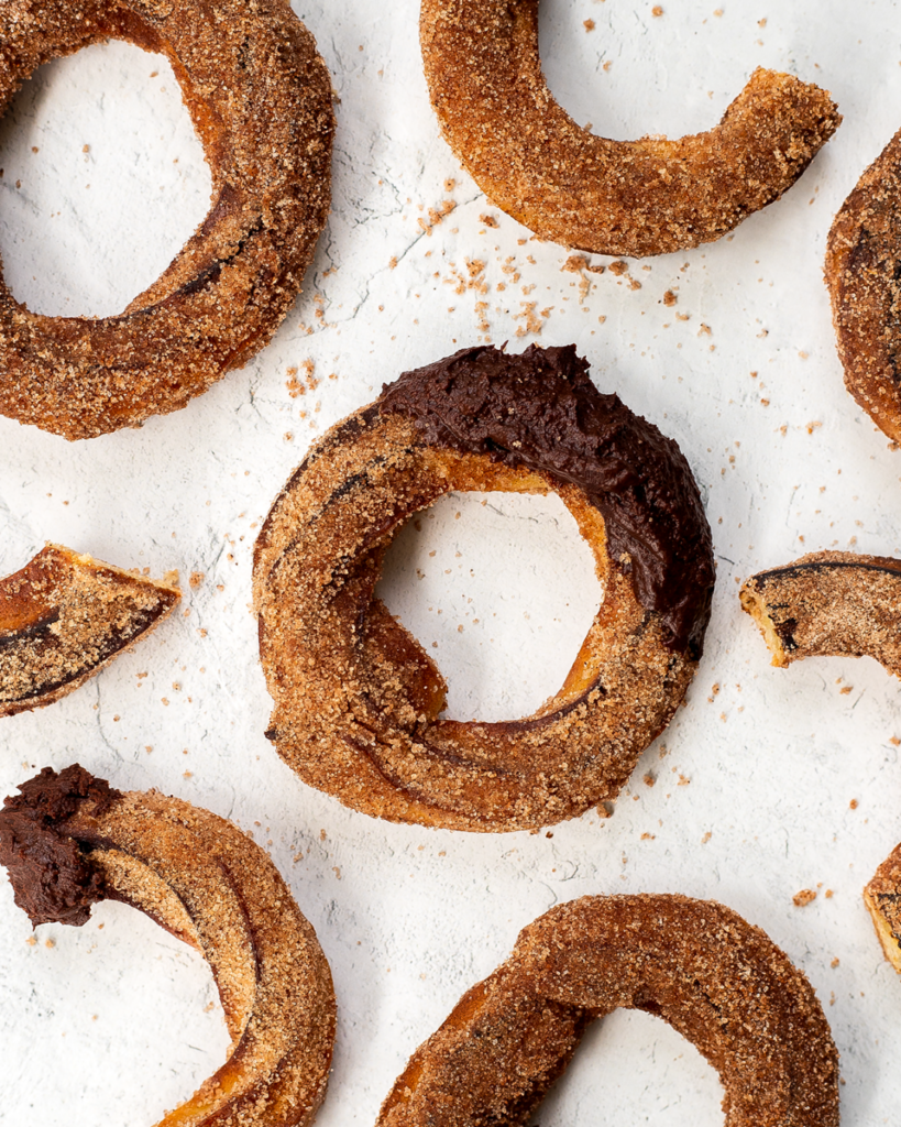 Baked Churro Donuts with Dark Chocolate Ganache