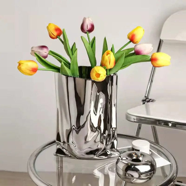 Abstract Chrome Metal Flower Vase