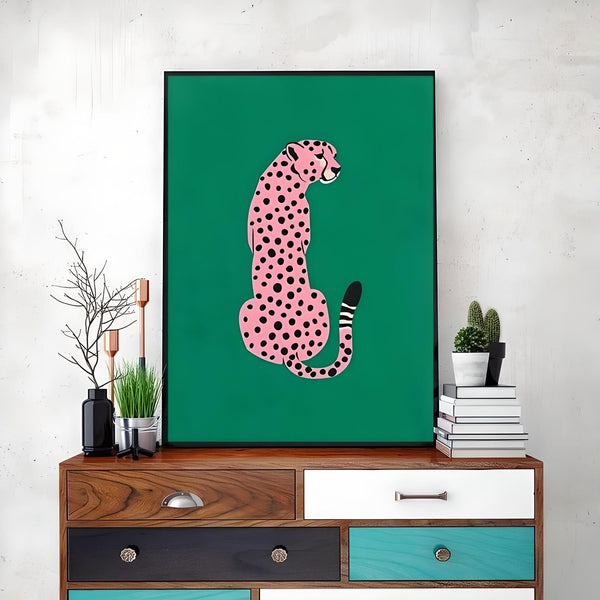 Pink Tiger Green Print Poster Artwork