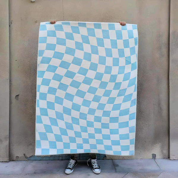 Retro Blue Checkerboard Rug