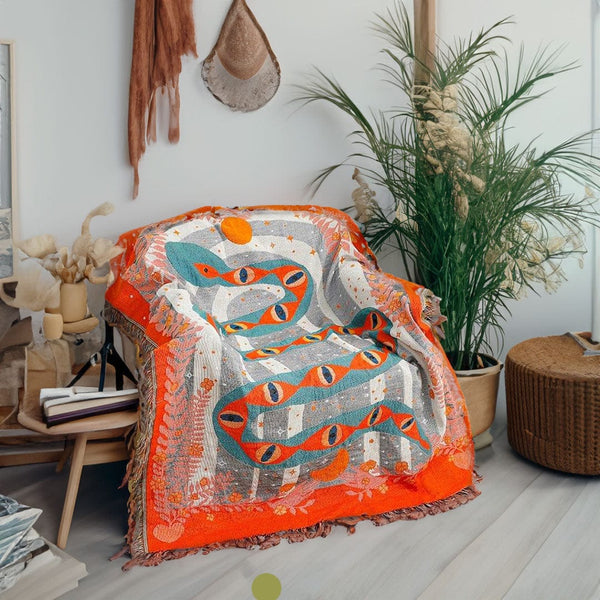 Serpent Snake Woven Tapestry Blanket