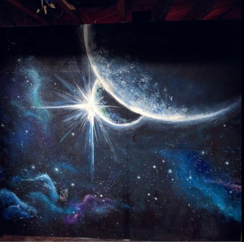 Galaxy hand painted interior wall mural