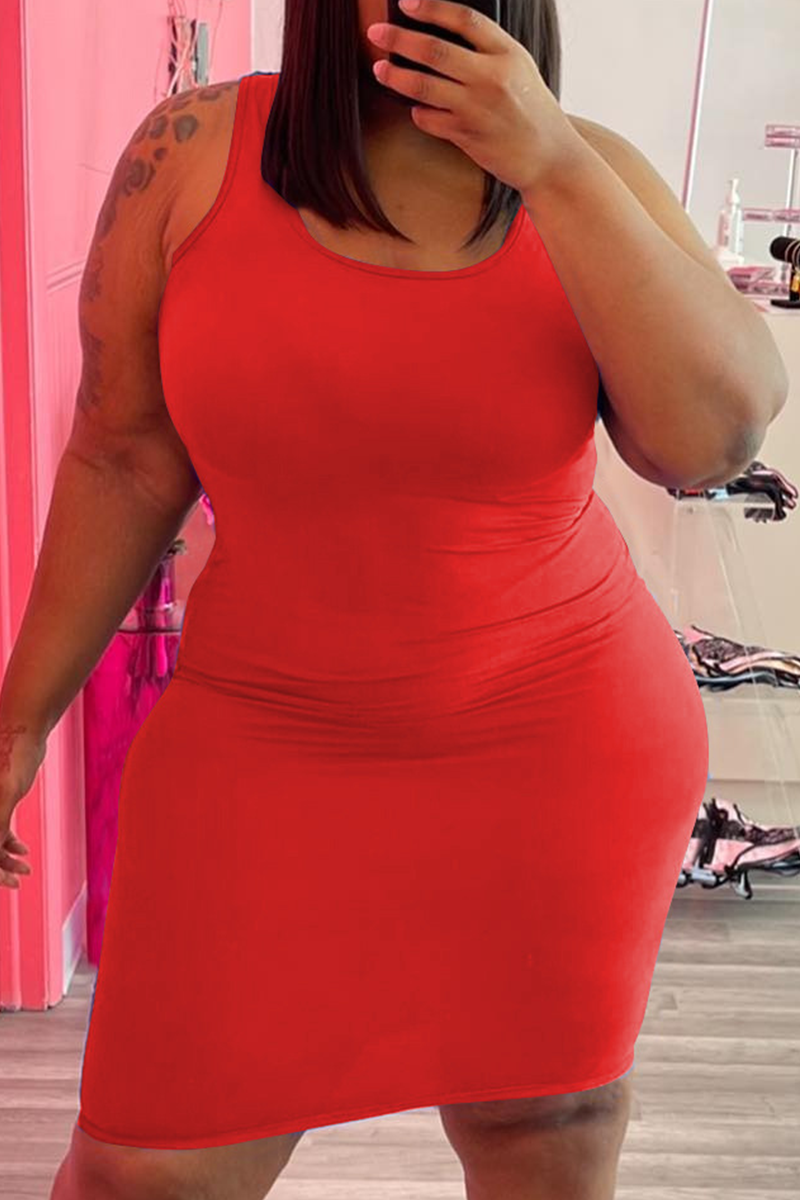 Sexy Solid Split Joint O Neck Pencil Skirt Plus Size Dresses