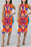 Stylish Casual Positioning Print Orange Dress