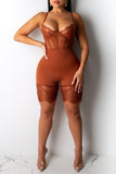 Sexy Solid Split Joint See-through Spaghetti Strap Skinny Jumpsuits