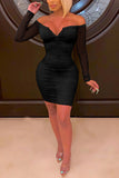 Sexy Mesh Zipper Black Long Sleeve Dress