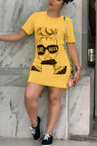 Fashion Printing Yellow Short Sleeved Dress