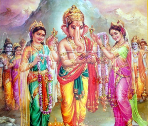 Twin sister Goddesses Riddhi and Siddhi Ganeshas wives