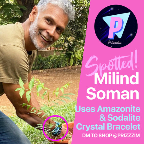 Milind Soman crystal bracelets yoga