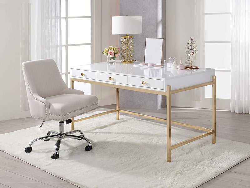 white and gold office storage